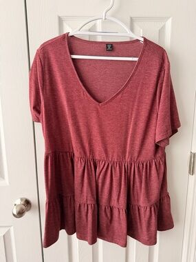 SHEIN Women's V-Neck Tiered Tunic Top - Maroon